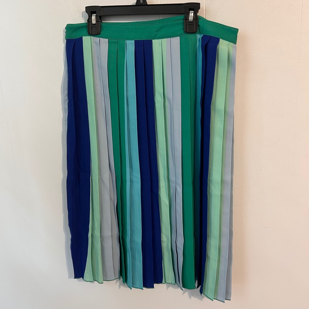 Motto Womens Green Blue Striped Pleated Midi Skirt Size 10 Accordion Crepe